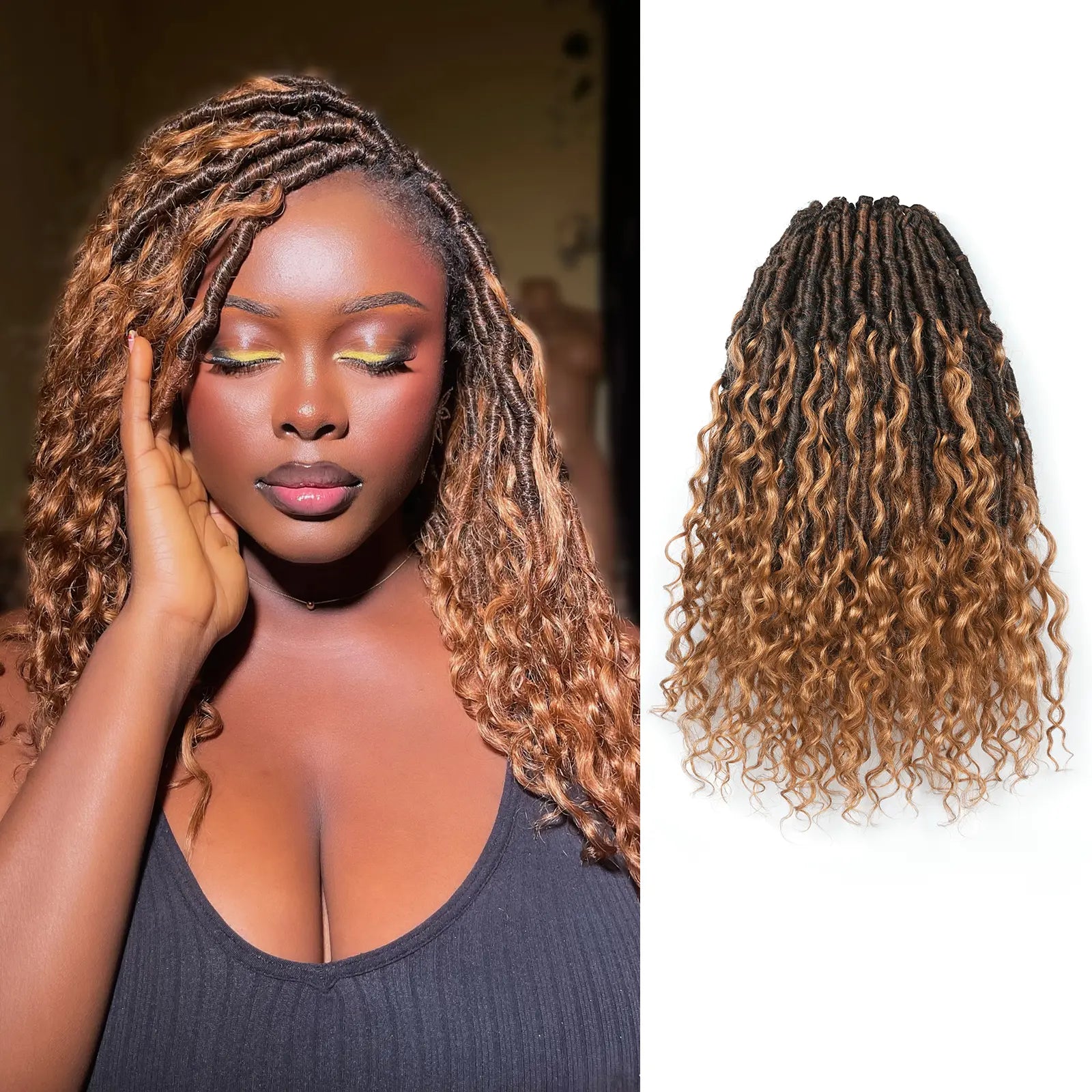 Toyotress Crochet Boho Locs Braiding Hair With Human Hair Curls Pre Looped Goddess Boho Dreadlocks Curly Full Ends Hair Extensions